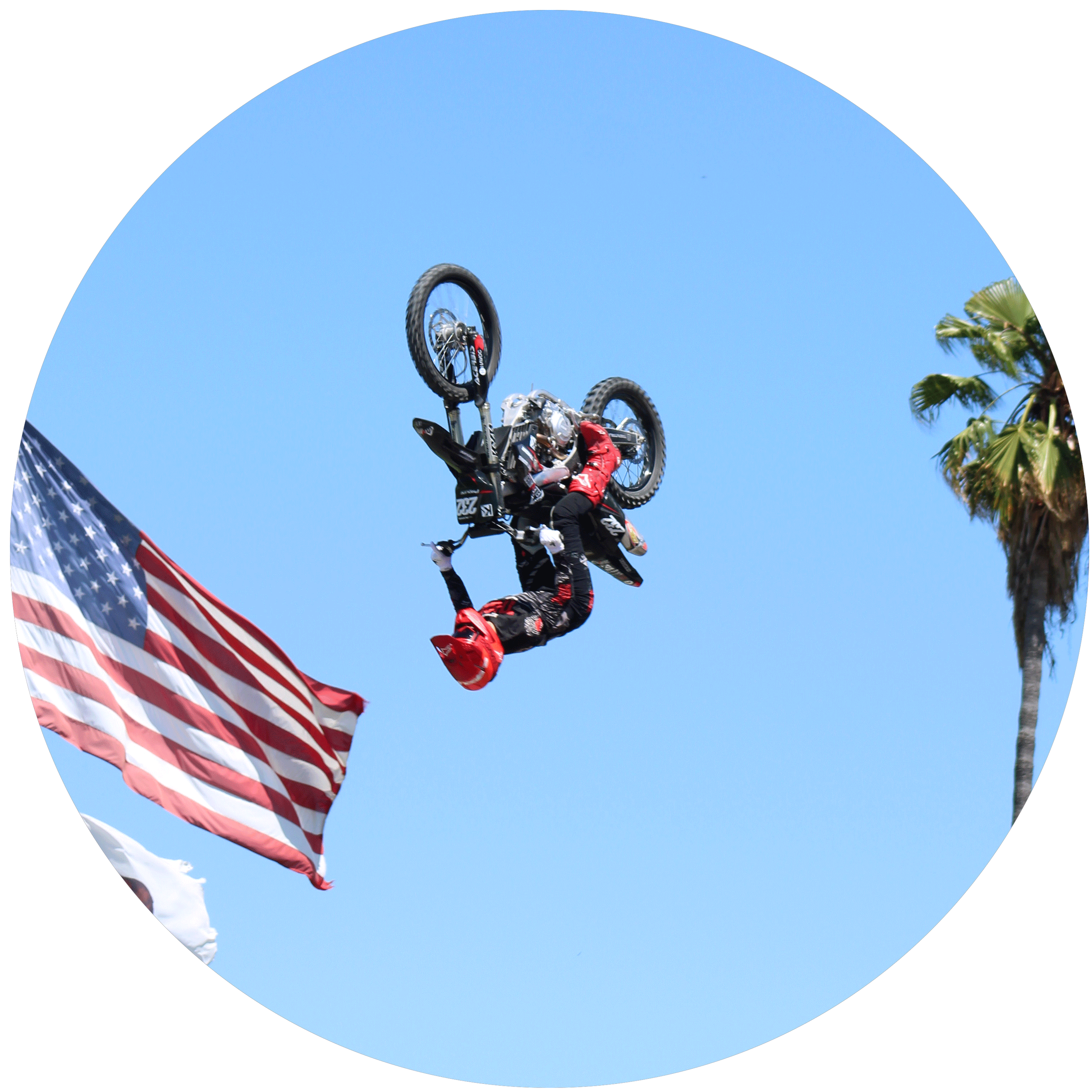 Trent Rummel doing a trick in the air with his motorcycle
